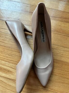 Karl Lagerfeld Paris Nude Blush Pink Leather Pointed Toe Stiletto Pumps